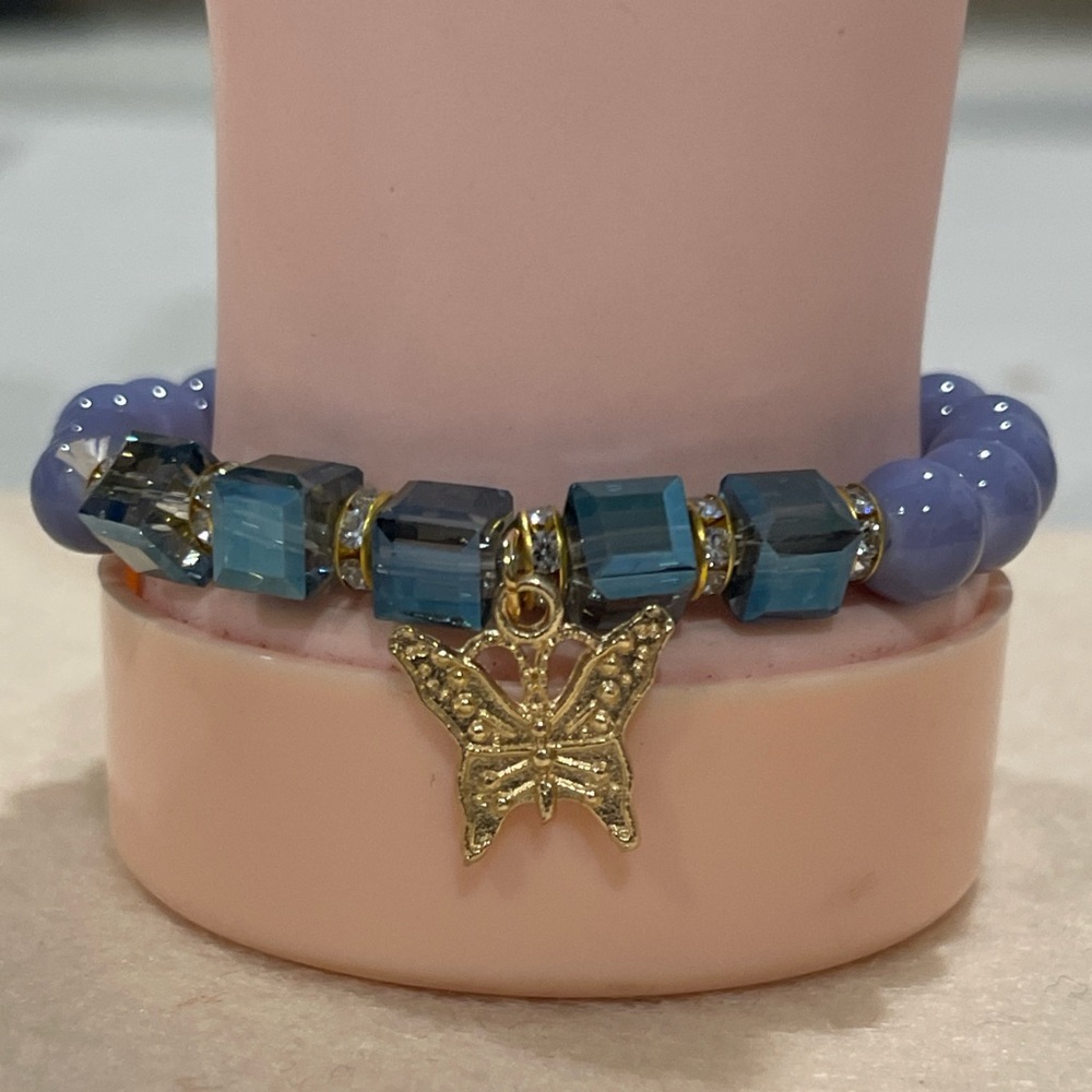 Gold and Blue Butterfly Charm Bracelet Set - Picture 2 of 5